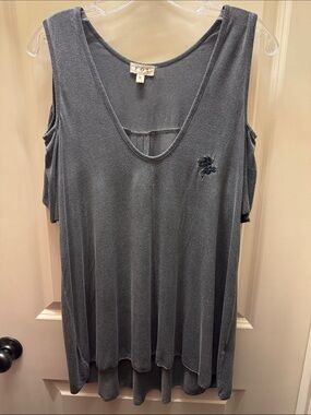 POL Charcoal Cold-Shoulder Scoop Neck Tank with Embroidered Detail